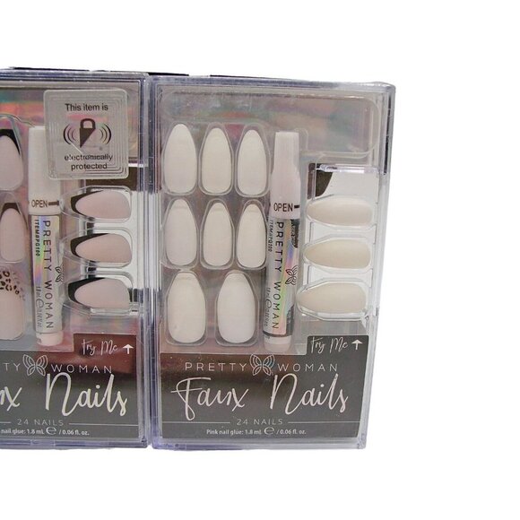 Lot 5 Pretty Woman Kiss Press on Glue Nails New Box Leopard White Blue Coffin - Picture 5 of 14